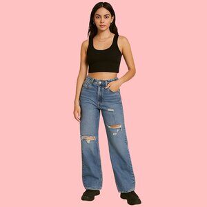 ZARA High-Waisted Wide-Leg Distressed Jeans – Size 2 (USA) / 34 (EUR)